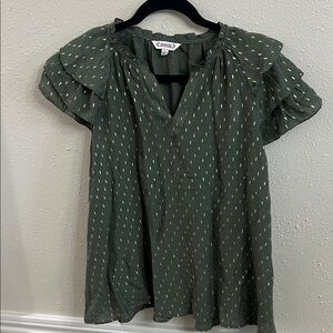 Nanette Lepore Olive Blouse with Gold Accents